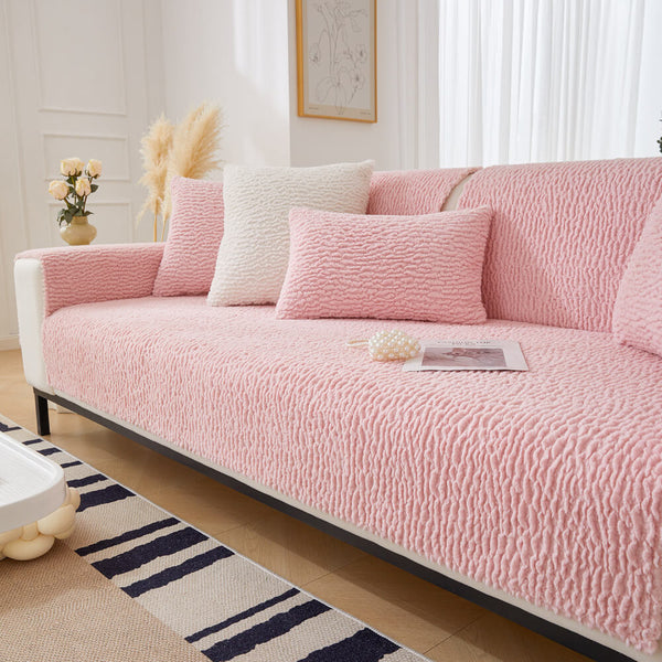 Cream Colour Berber Fleece AntiScratch Couch Cover FunnyFuzzy