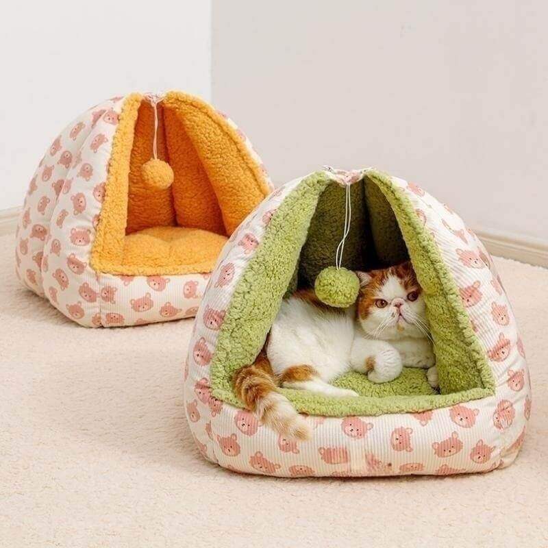 Cute Bear Semi-Enclosed Warm Cat Bed Tent Cave