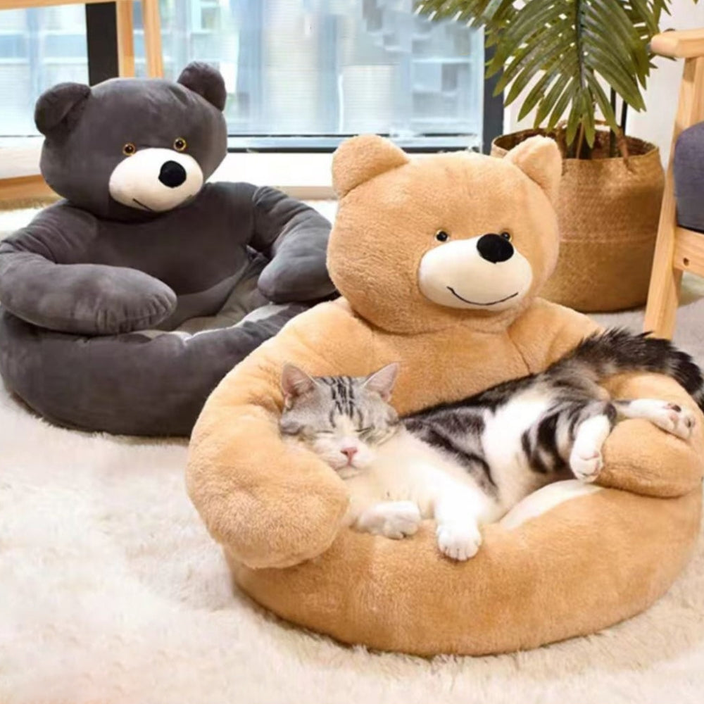 Linda cama removível para gato com abraço e urso