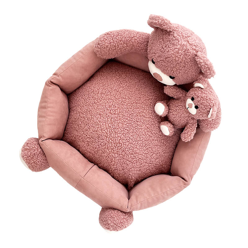 Lit pour animaux de compagnie mignon ours en peluche avec lit pour chien et chat jouet ours
