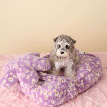 Daisy Pattern Warm Soft Calming Dog Bed With Flower Pillow