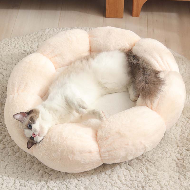 Deep Sleeping Flower Shape Cat Bed