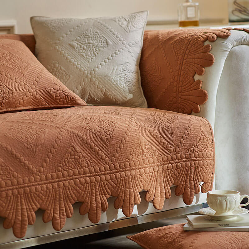 Housse de canapé lavable en coton à bordure de feuille de mode