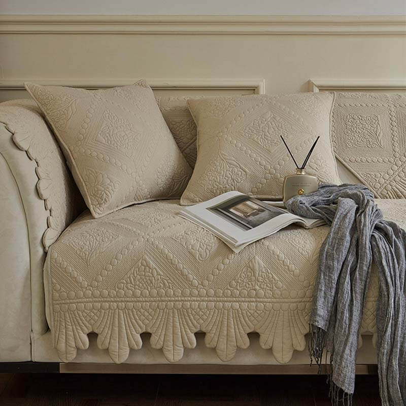 Capa de sofá lavável de algodão com acabamento em folhas da moda