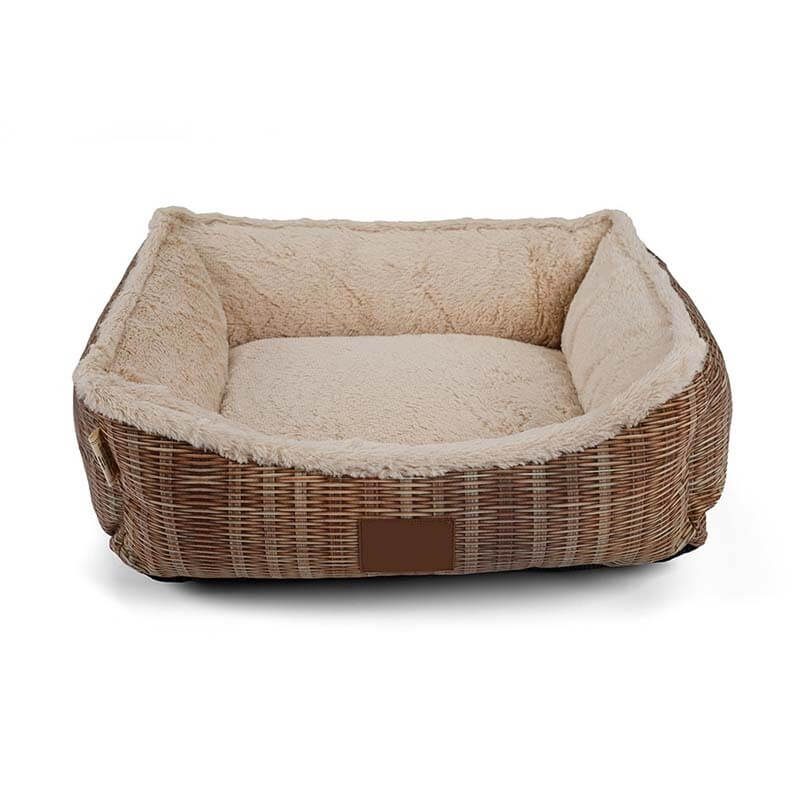 Faux Willow Weave Pattern Soft Square Quilted Dog Bed