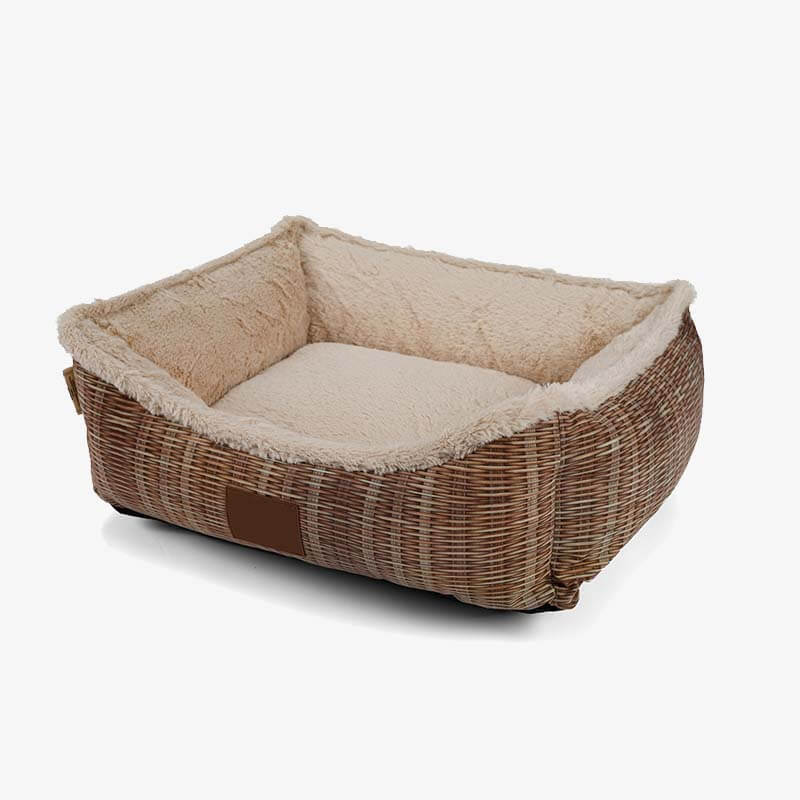 Faux Willow Weave Pattern Soft Square Quilted Dog Bed