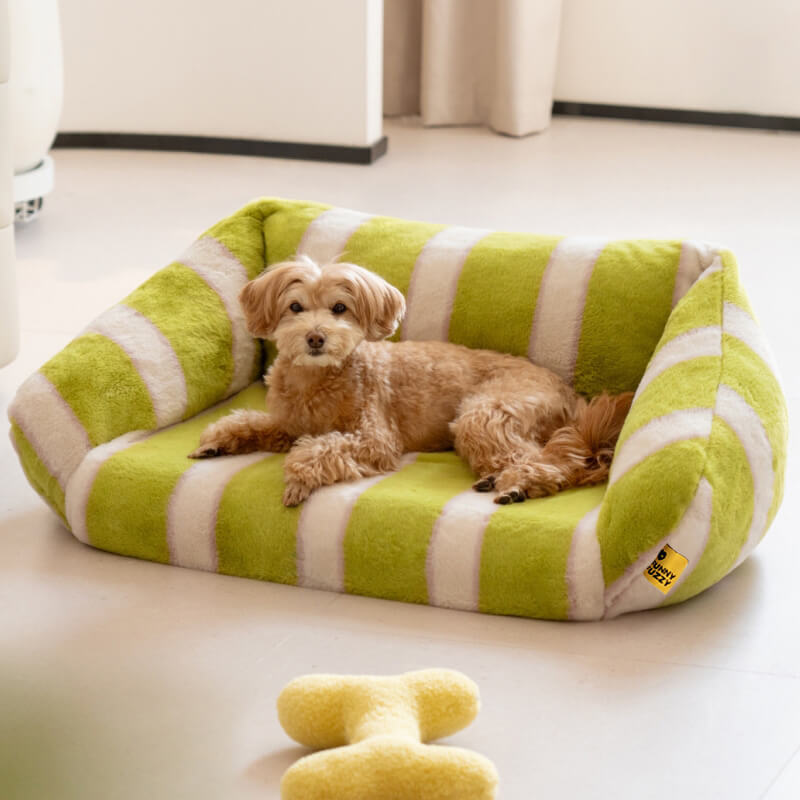 Fuzzy Stripe Washable Dog Sofa Bed