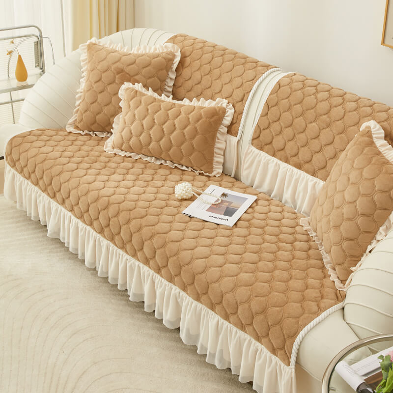Capa de sofá universal de veludo com capa protetora de móveis de saia