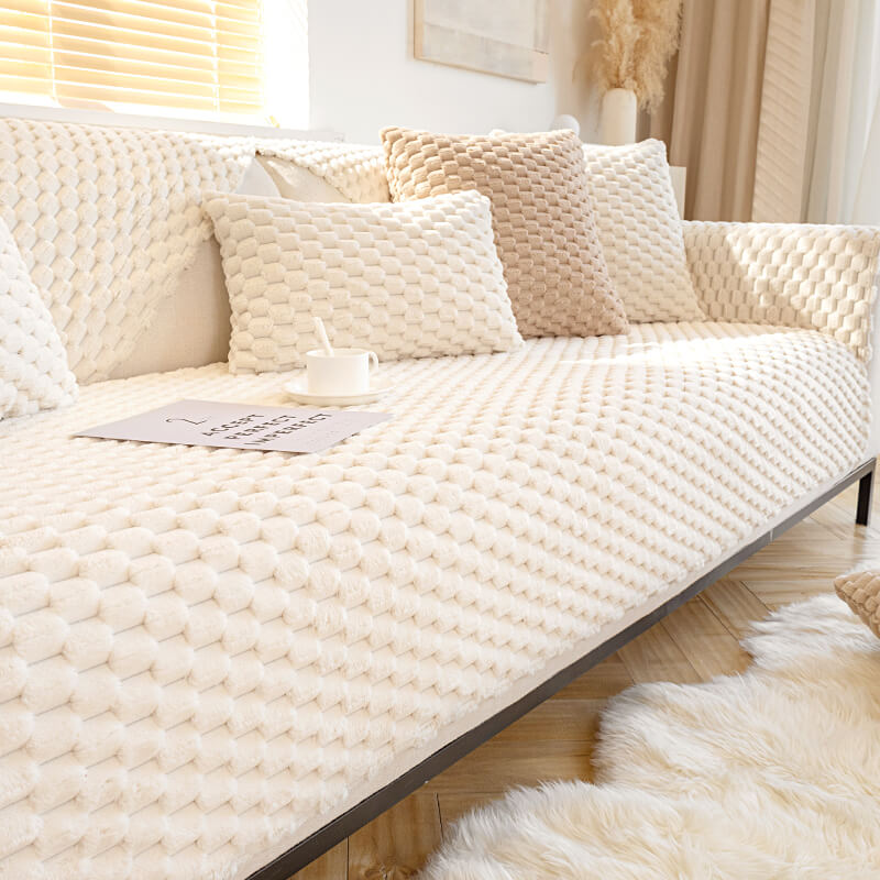 Honeycomb Plush Thickened Non-slip Couch Cover