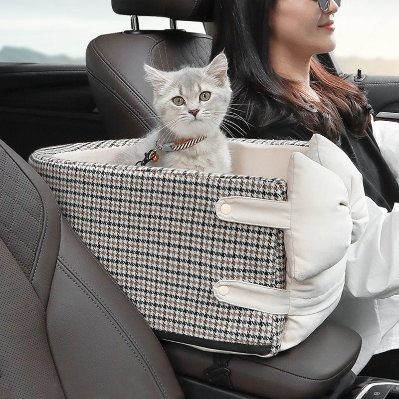 Hahnentritt-Lookout-Konsolen-Autositz für Haustiere mit Fliege