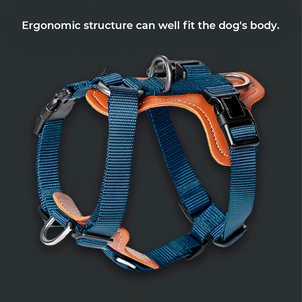 Conjunto multifuncional de arnês para caminhada para cães anti-tração mãos-livres com bolsa de armazenamento