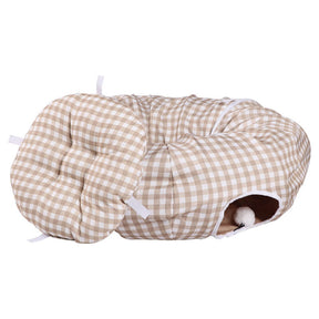 Plaid Foldable Play Channel Cat Tunnel Bed