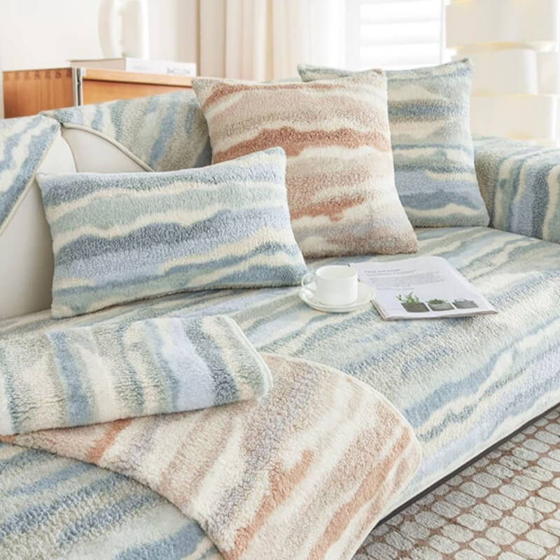 Plüsch-Creme-Komfort-Möbelschutzmatte, Couchbezug