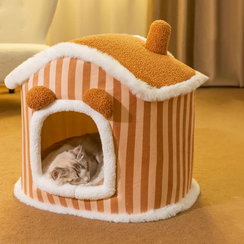 سرير القط القط الدافئة شبه المغلقة