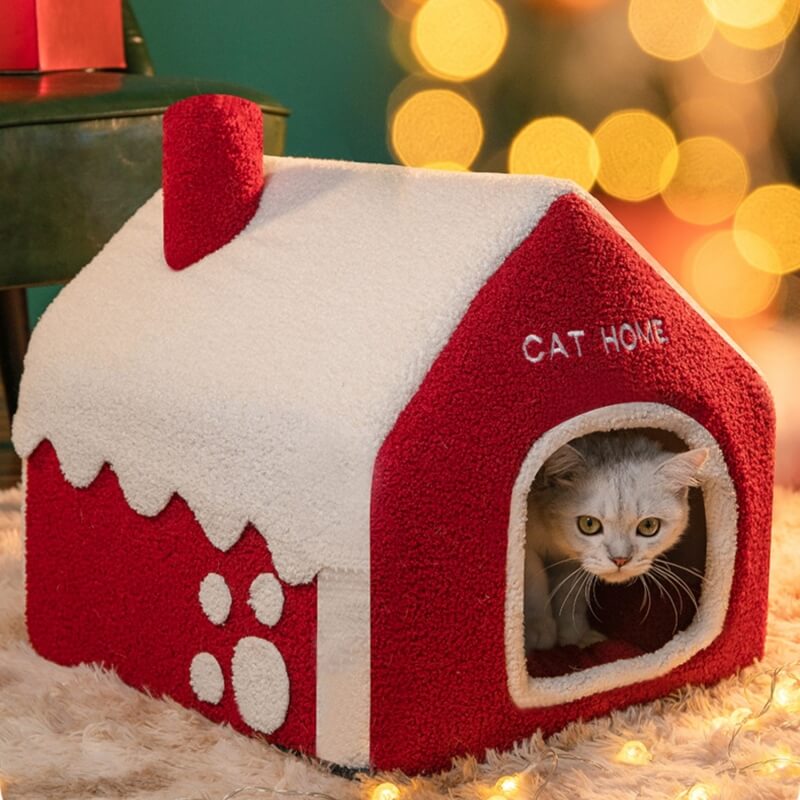 Snowy House Cat Villa Warme, halbgeschlossene Katzenhöhle