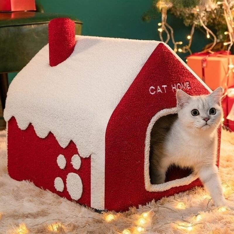 Snowy House Cat Villa Chaleureuse Grotte pour Chats Semi-fermée