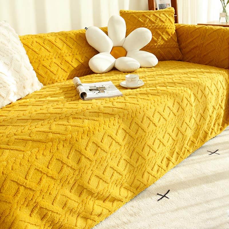 Solid Colour Fleece Furniture Protector Couch Cover