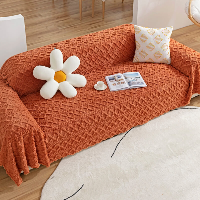 Solid Colour Fleece Furniture Protector Couch Cover