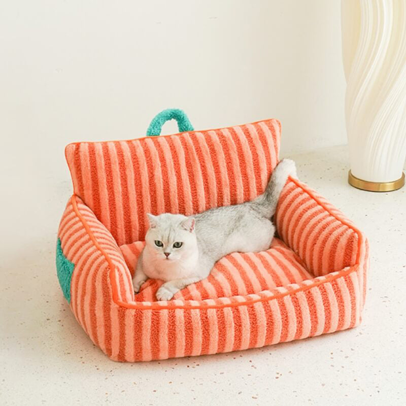 Canapé pour animaux de compagnie à fourrure rayé lit moelleux pour chat