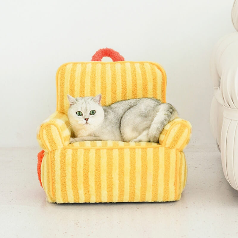 Canapé pour animaux de compagnie à fourrure rayé lit moelleux pour chat