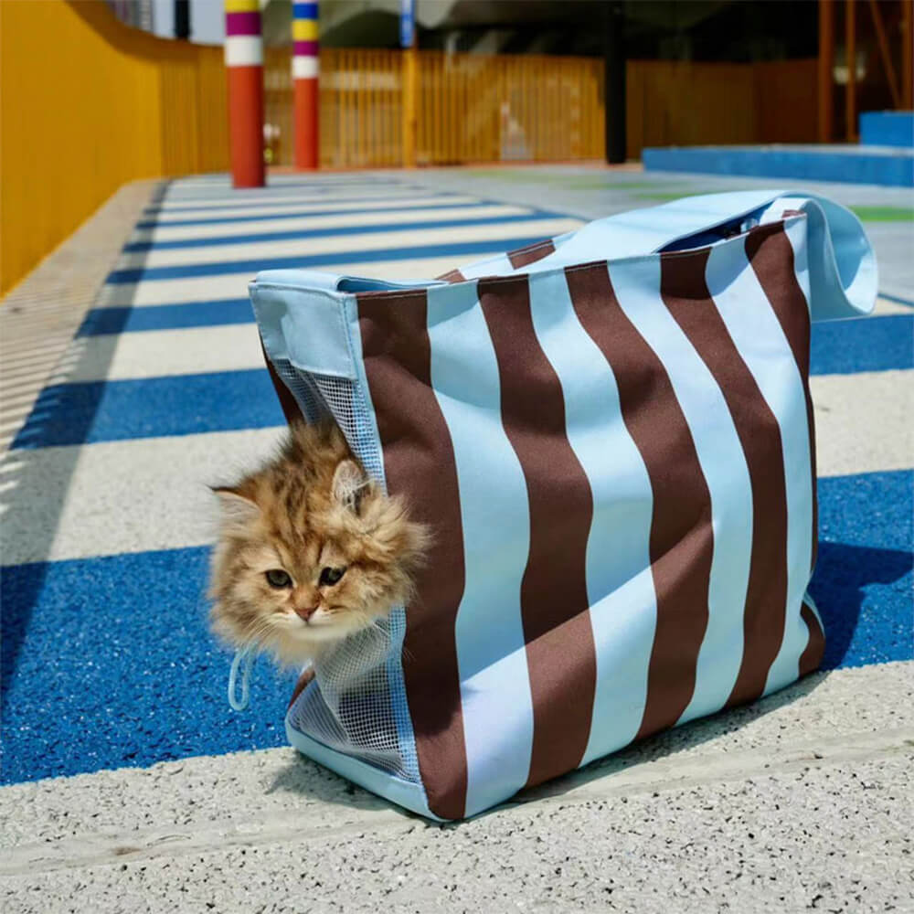 Striped Large Space Breathable Outing Cat Carrier Bag