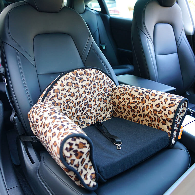 Lit de siège d'auto pour chien de sécurité en peluche imprimé léopard élégant