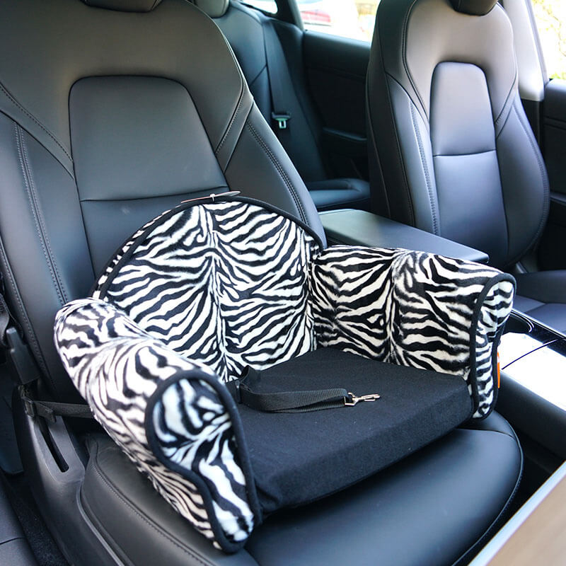 Cama de assento de carro elegante com estampa de leopardo e pelúcia para cachorro