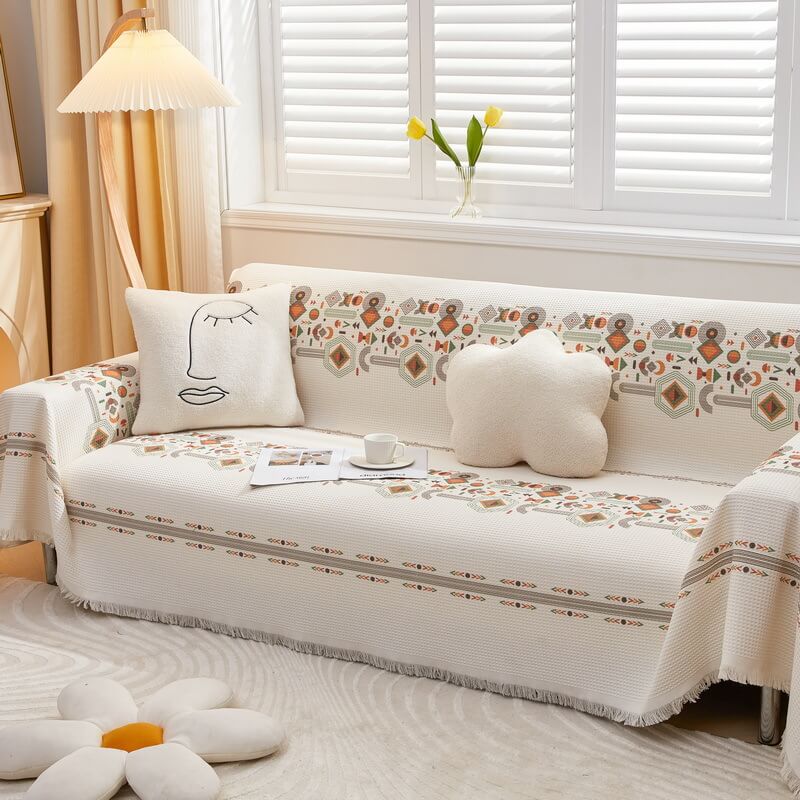 Capa protetora de sofá para móveis com manta de algodão waffle