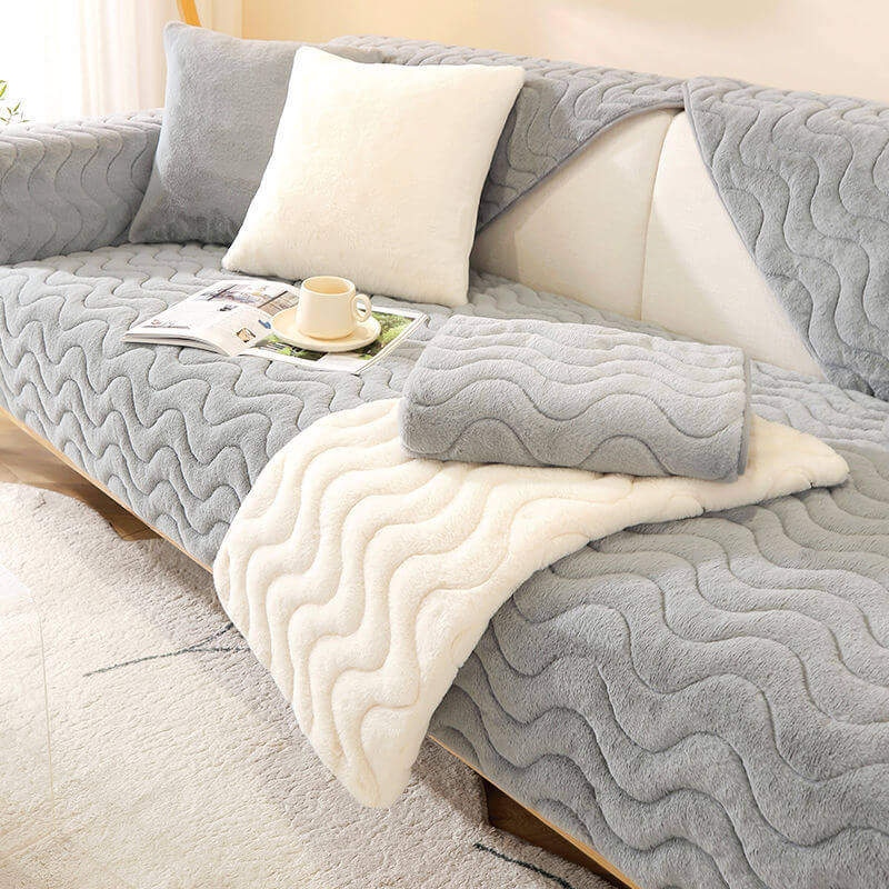 Capa de sofá antiderrapante macia com padrão ondulado