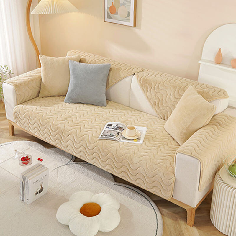 Capa de sofá antiderrapante macia com padrão ondulado