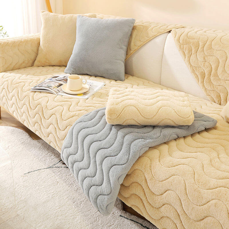 نمط الموجة غطاء أريكة ناعم أفخم غير قابل للانزلاق
