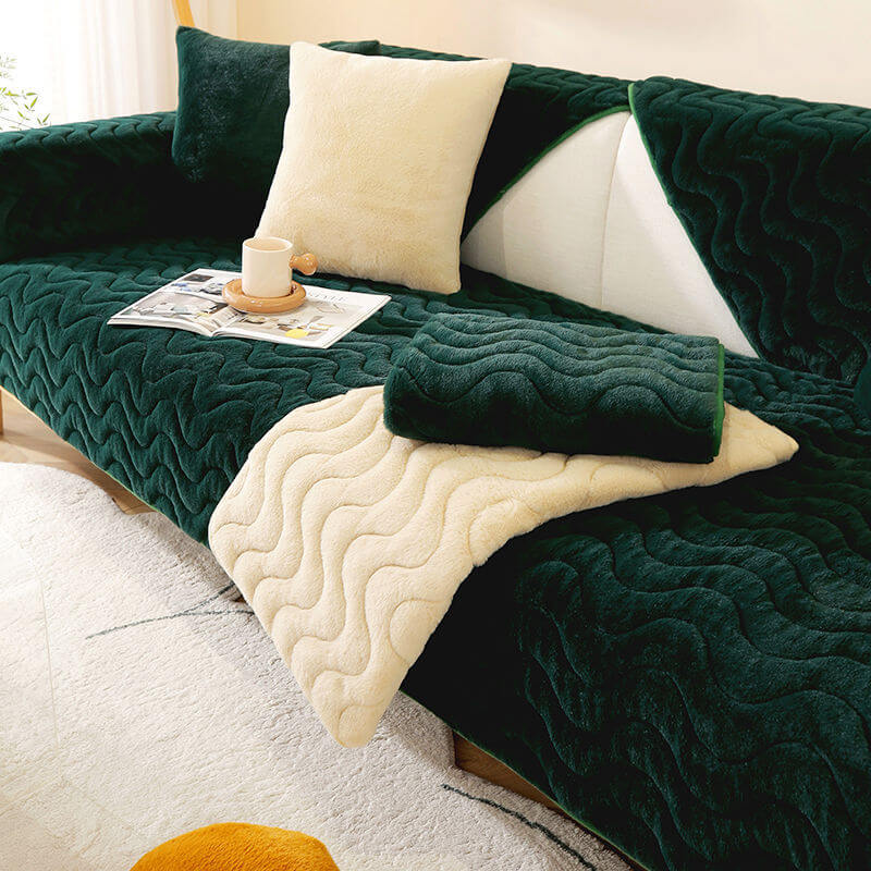 Rutschfester Couchbezug aus weichem Plüsch mit Wellenmuster