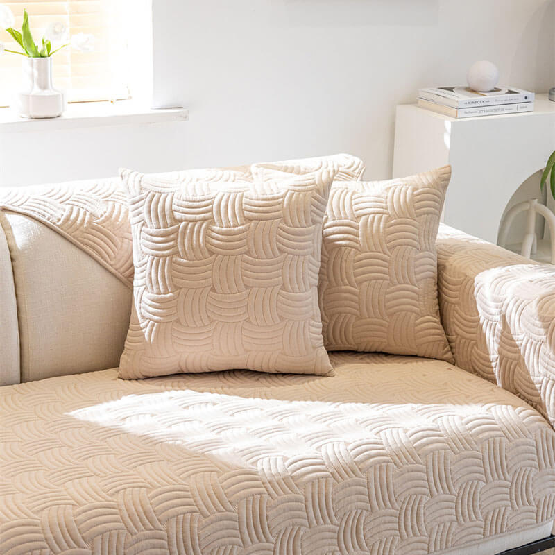 Capa de sofá secional acolchoada de algodão com padrão de tecelagem