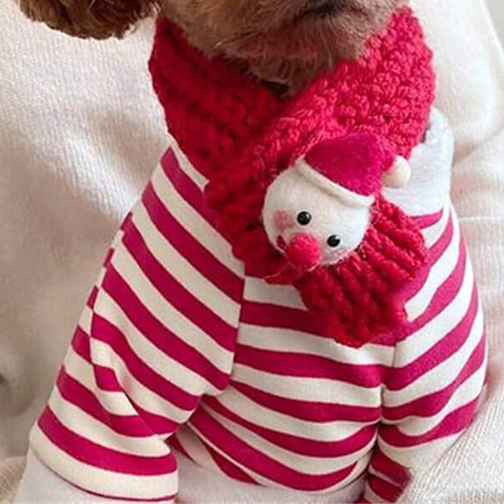 Cozy Striped Dog Sweater with Matching Scarf - Perfect for Winter Walks