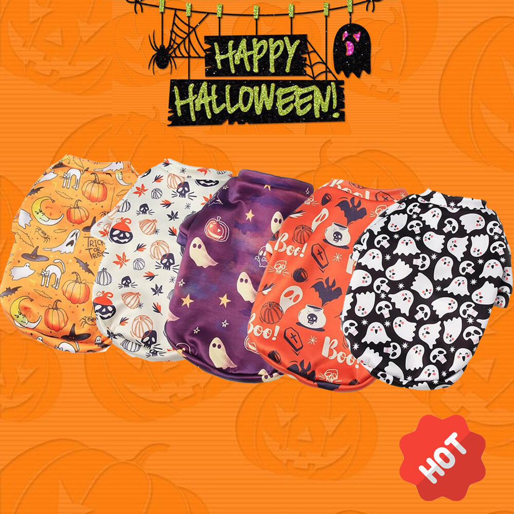 Plush Printed Halloween Pet Costume | Warm Pumpkin & Ghost Design for Autumn & Winter