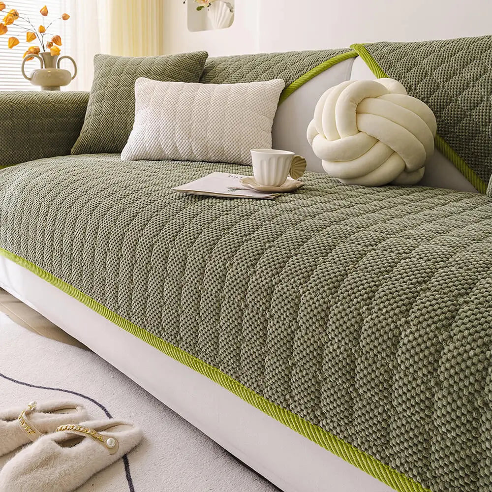 Cozy Quilted Grid Corduroy Thickened Anti-Slip Couch Cover