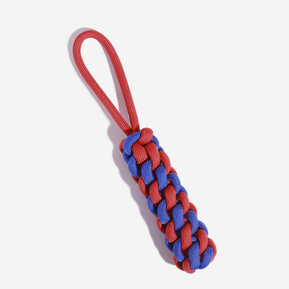 Braided Rope Stick Tug Dog Toy - Color Clash, Red + Blue