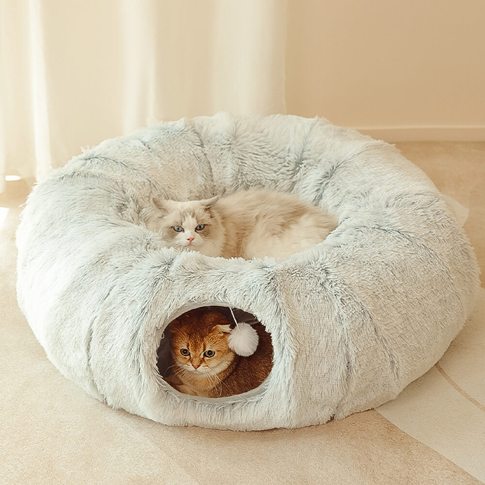 2 1 Foldable Indoor Soft Round Cat Tunnel Bed