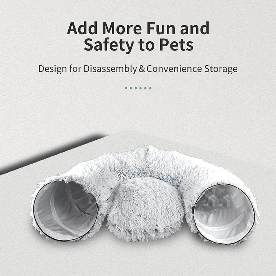 2-in-1 Foldable Indoor Soft Round Cat Tunnel Bed