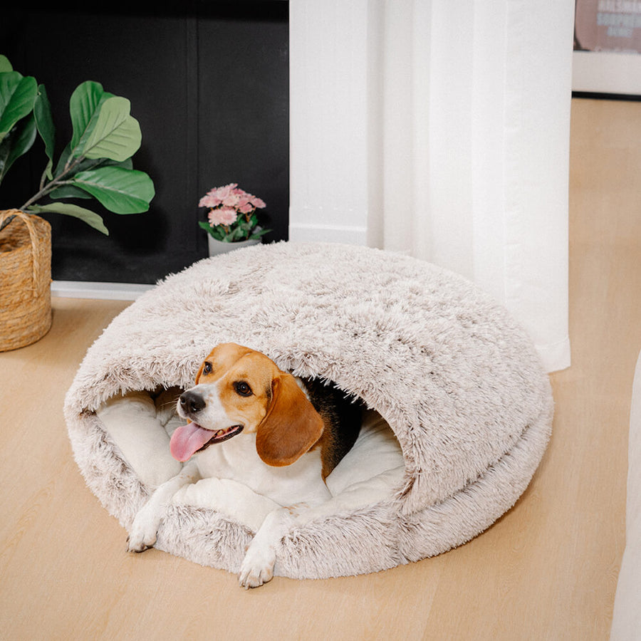 Calming Plush SemiEnclosed Pet Nest Bed Cozy & Secure FunnyFuzzy