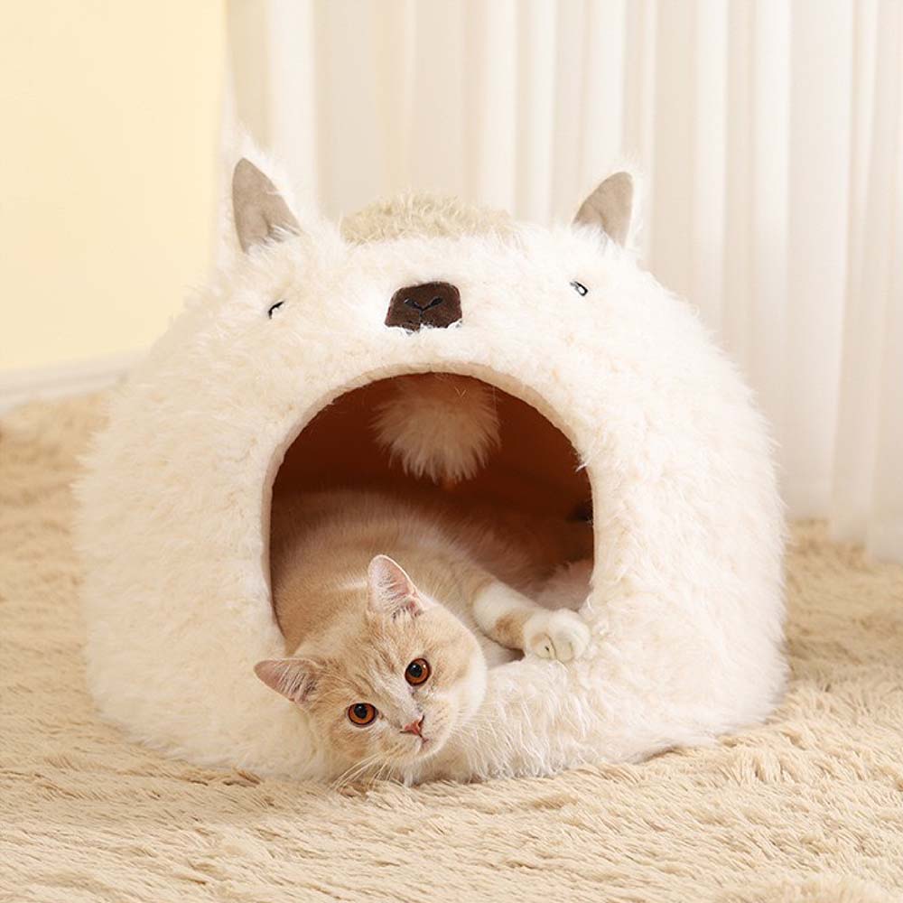 Cartoon Alpaca Warm Semi-Enclosed Cat Cave