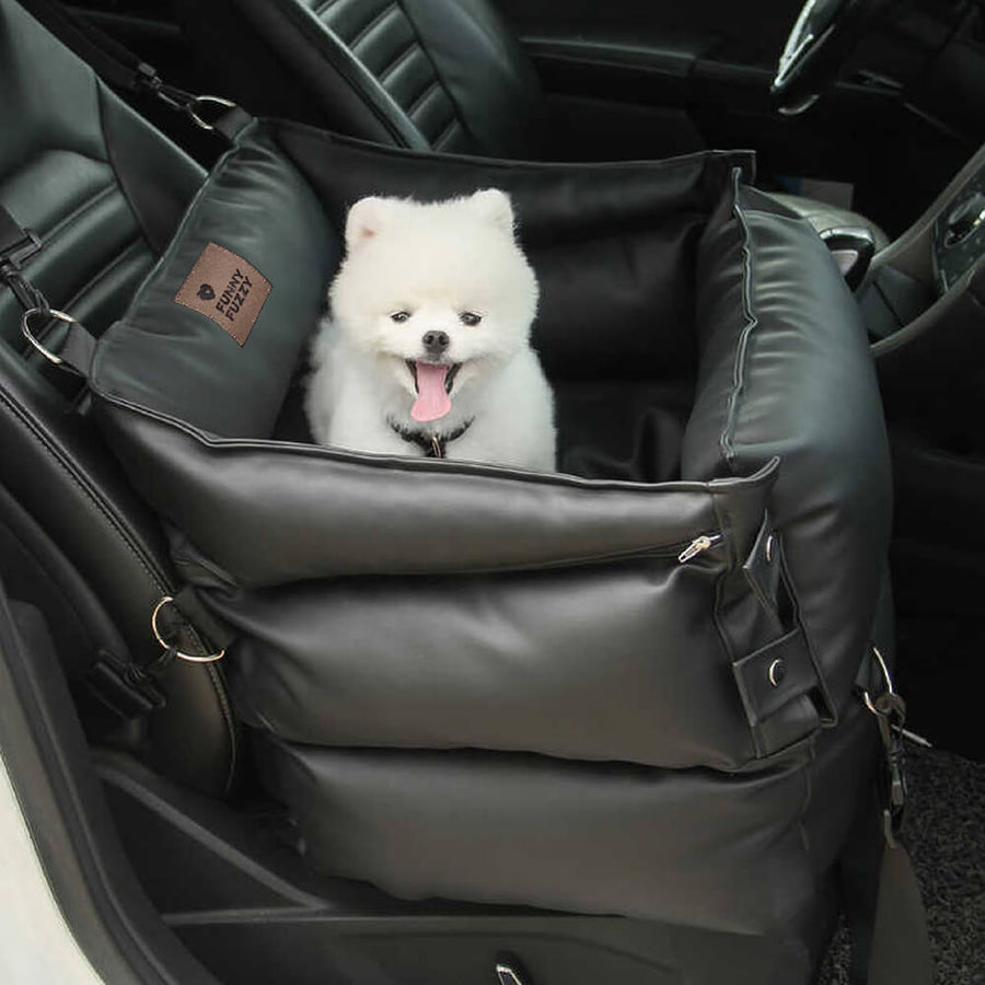 Full Leather Dog Pet Car Seat Bed Fort FunnyFuzzy