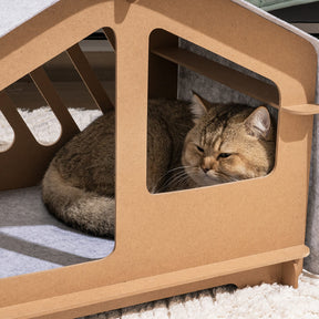 Extra großes, halbgeschlossenes, abnehmbares Katzenhaus mit Holzrahmen für den Innenbereich