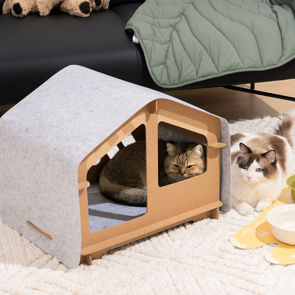 Maison de chat amovible semi-fermée à cadre en bois d'intérieur extra large