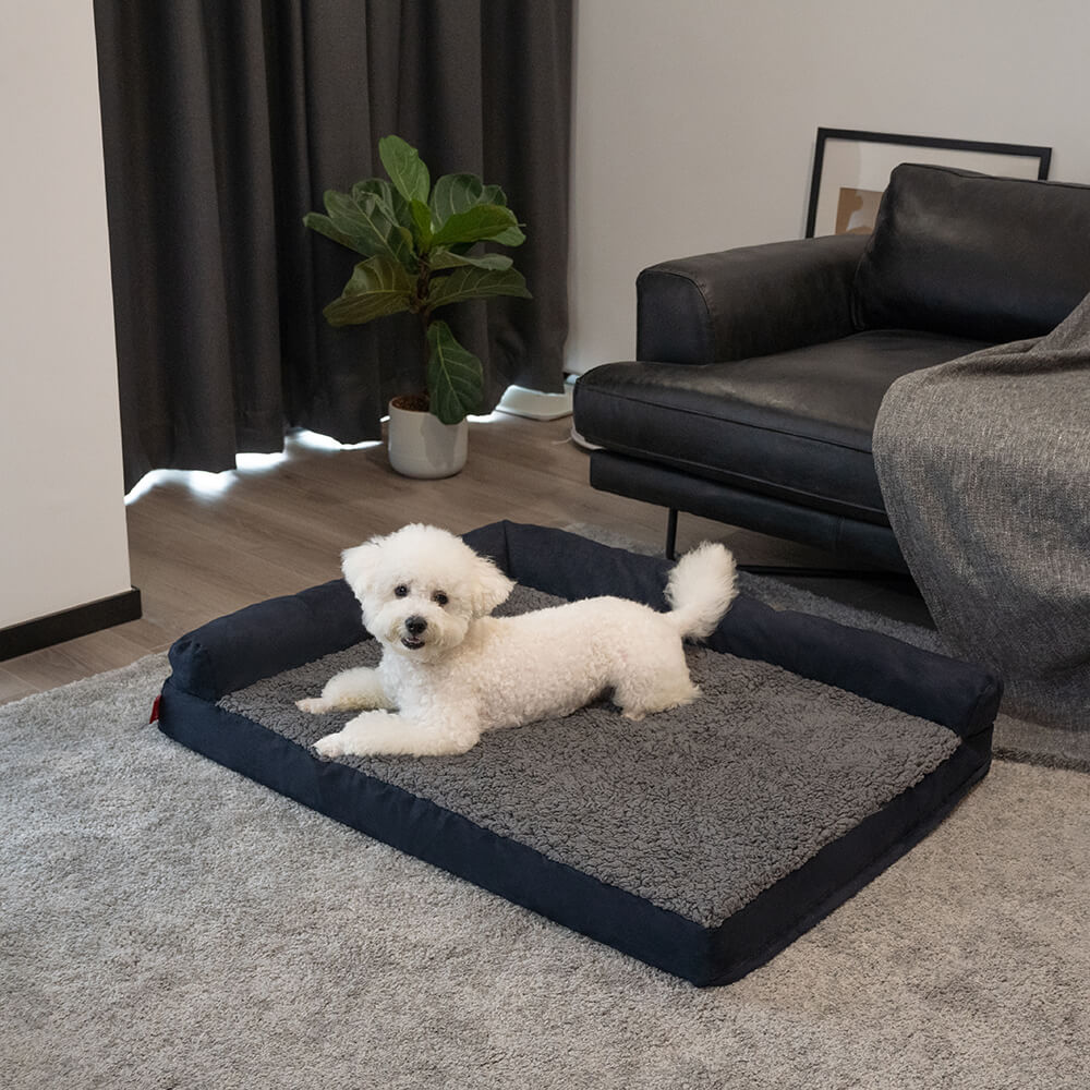 Luxury Chaise Faux Fur & Suede L-Shaped Orthopedic Dog Bed