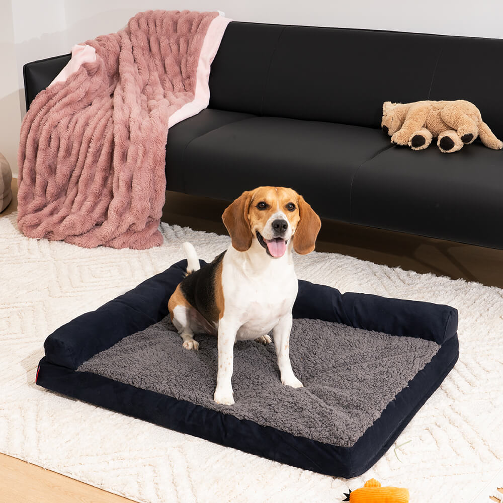 Luxury Chaise Faux Fur & Suede L-Shaped Orthopedic Dog Bed
