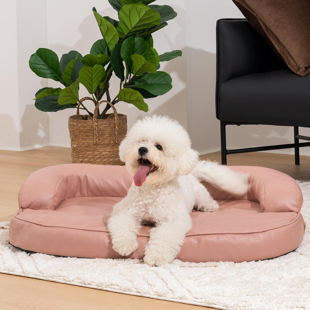 Luxuriöses Leathaire-Sofa, kratzfestes orthopädisches Hundebett
