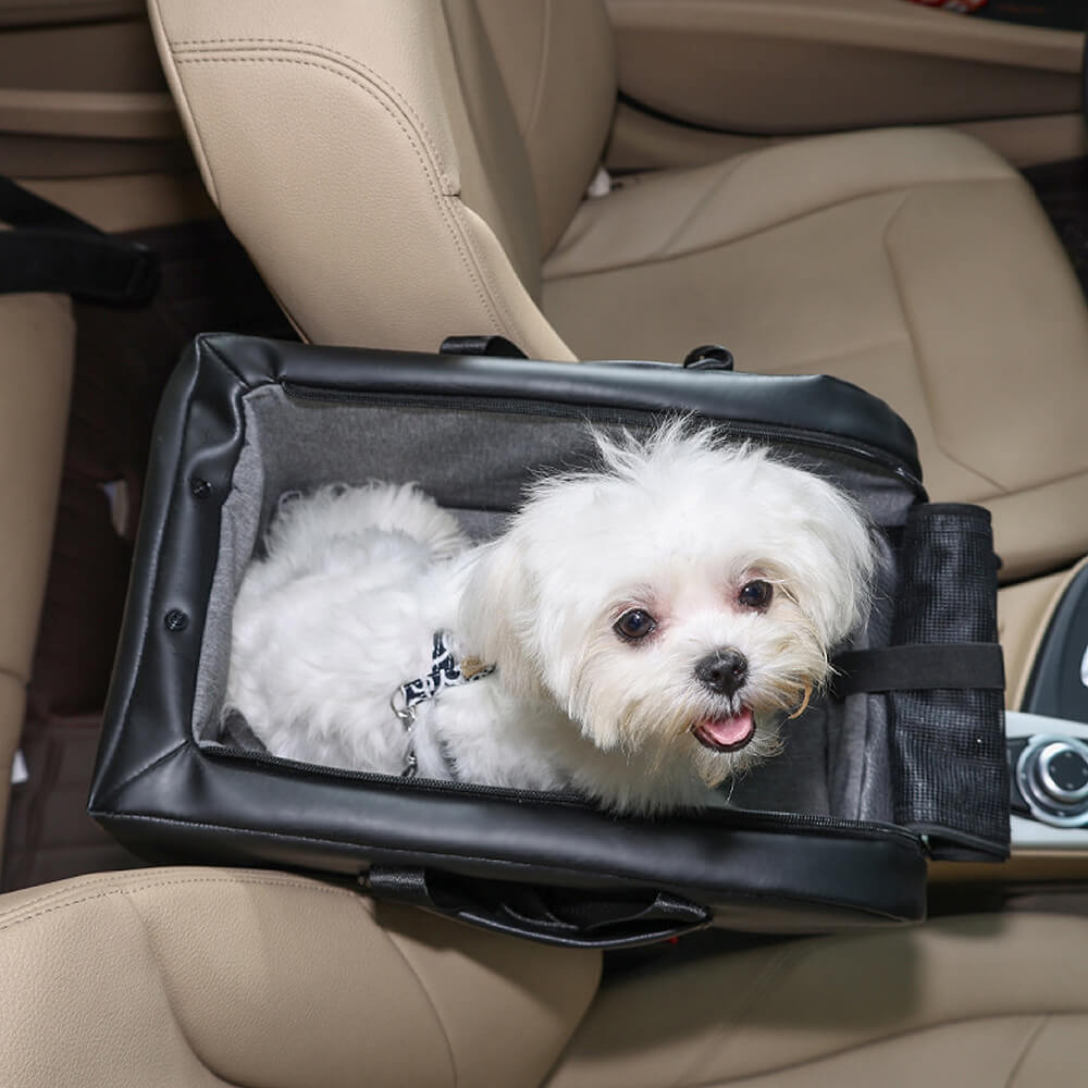 Siège d'auto pour animaux de compagnie Lookout avec console centrale  portable en cuir - FunnyFuzzy