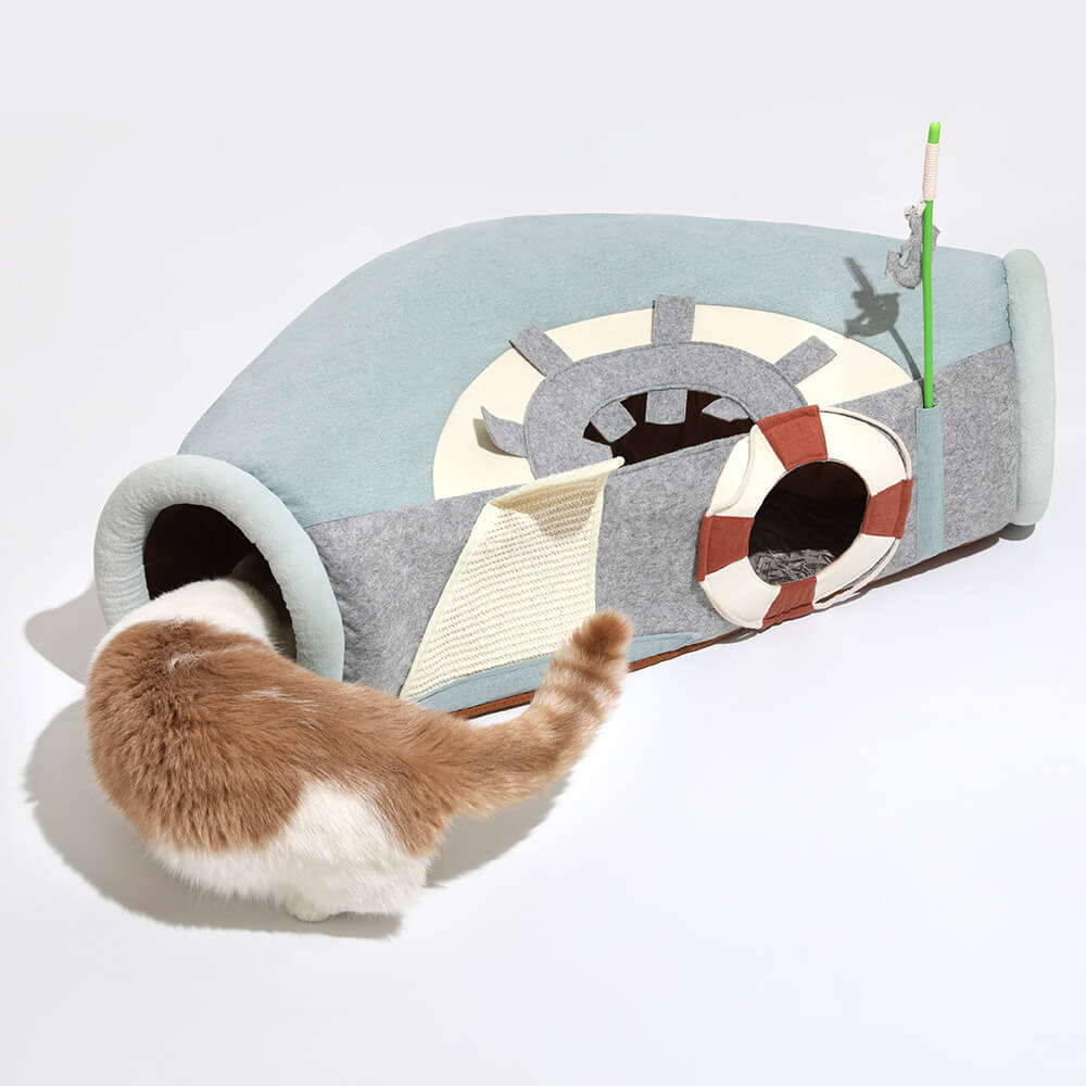 Tubo dobrável de OVNI para navio com cama de túnel de gato com bola arranhadora