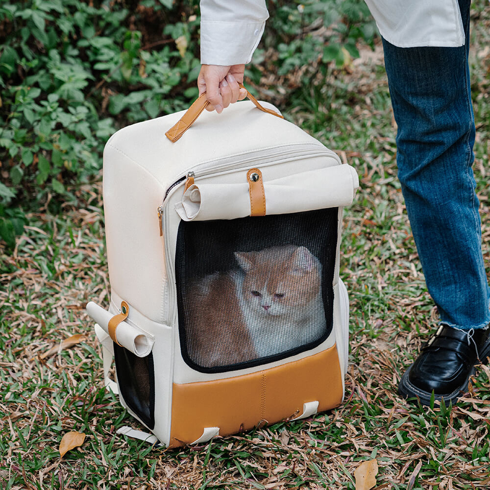 Quadratischer, atmungsaktiver, faltbarer, tragbarer Haustiertransporter-Katzenrucksack